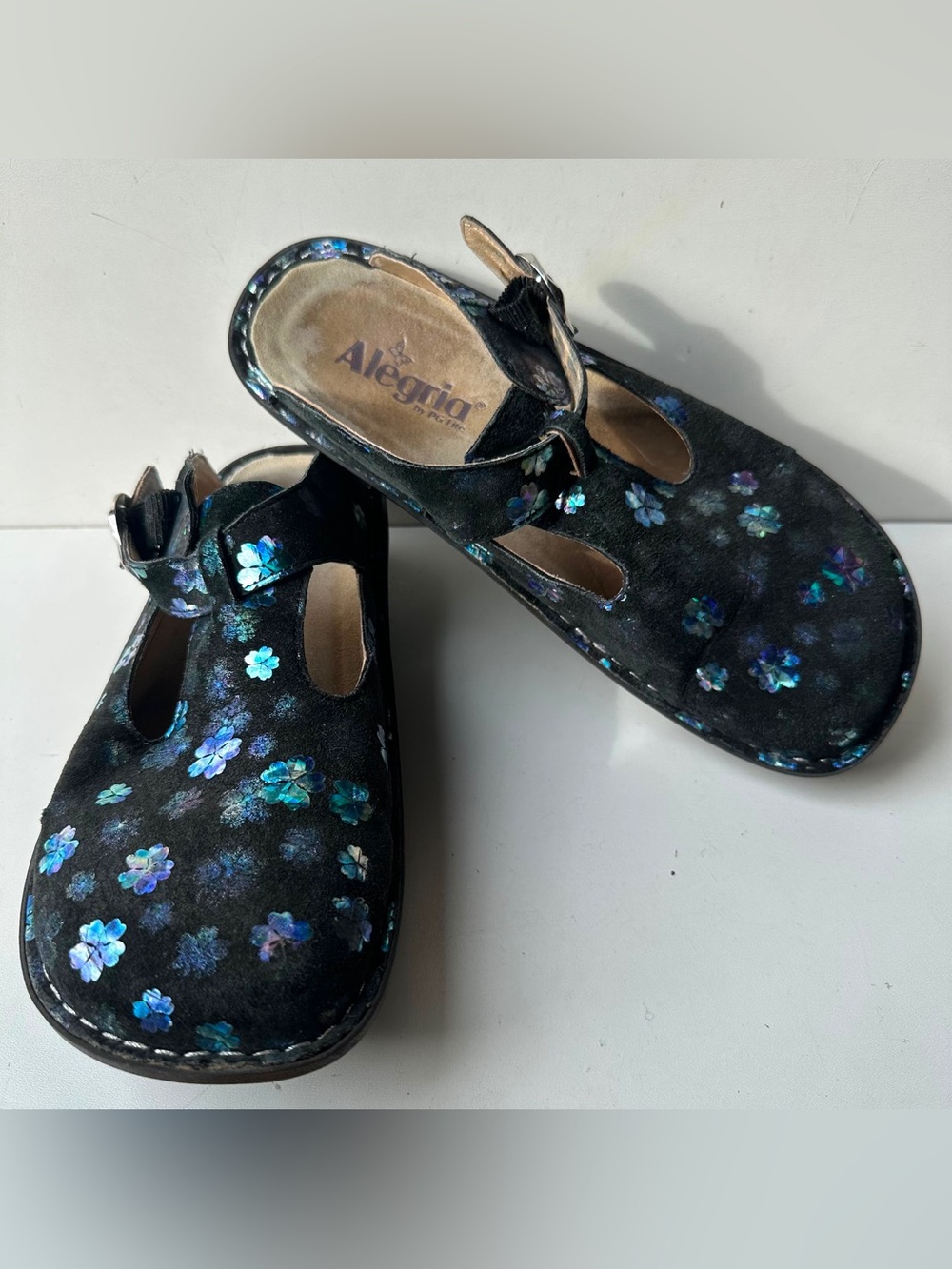 Alegria ALG-555 Mary Jane Clogs Womens US 8.5-9 EU 39 Black Floral Leather